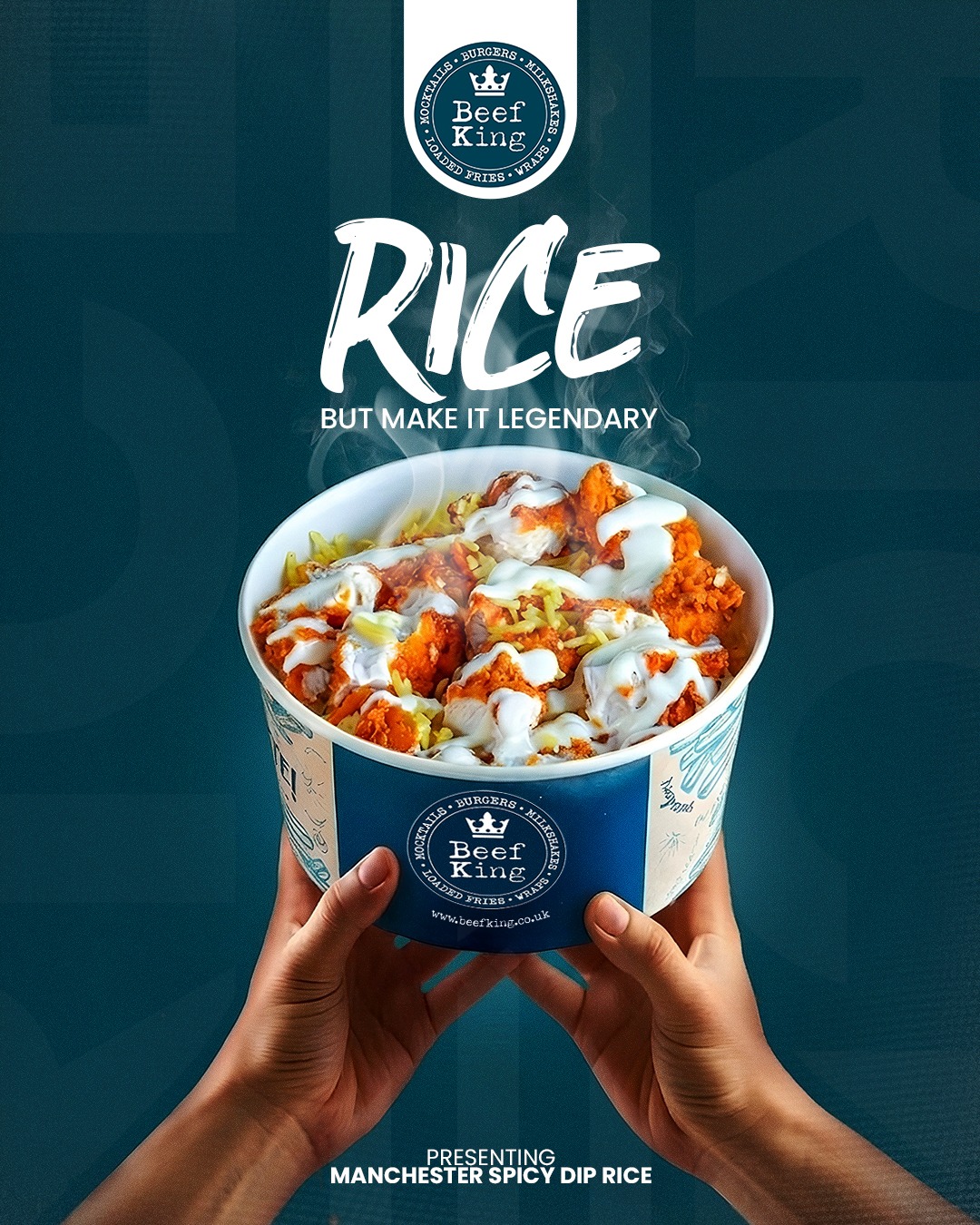 The Manchester Spicy Dip Chicken Rice Bowl. Bold flavours. Big portions. Satisfied cravings.Find a Beef King near you or order in via Uber Eats, Just Eat, Flipdish and Deliveroo.Aberdeen | Addlestone | Aylesbury (Delivery Only) | Blackburn | Brixton | Chesterfield | Dunstable | Guildford | Luton | Slough | Stonehaven | Watford | Woking#Beefking #UKFoodies #UKEats #UKFoodScene #FastFoodUK #HalalFood #HalalBurgerLovers #BestBurgersUK #Foodstagram #FoodTok #Fyp #Fy #Foodie #Restaurant🔑 Beef burger, Smash burger, Spicy dip, Spicy dip burger, Manchester spicy dip burger, Manchester Spicy Dip Chicken Rice Bowl