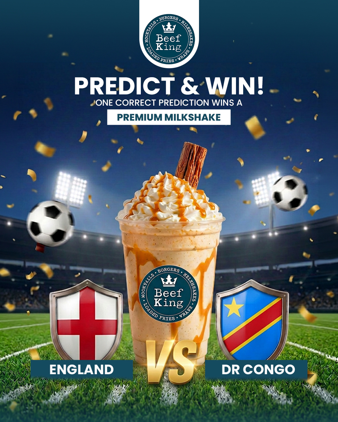 WIN A FREE PREMIUM MILKSHAKE FROM BEEF KING!Think you know the score? Drop your prediction in the comments below for your chance to win a FREE Premium Milkshake from Beef King!👇 To enter:
✅ Follow Beef King
✅ Share this post to your story
✅ Comment your prediction below
✅ Make sure your entry is submitted before kick-offOne lucky winner will be selected from the correct entries and announced on our story after the match.📍 Important: The winner must contact us directly to claim their prize. We will arrange collection with the appropriate Beef King store. Please do not visit a store to claim your prize until collection has been confirmed.Good luck! 🍀T&Cs: To enter, participants must follow Beef King, share this post to their story, and submit their prediction in the comments before kick-off. One winner will be selected from eligible correct entries and announced on our story. The winner must contact Beef King to claim their prize. Prize redemption will be arranged directly with Beef King and cannot be claimed in-store without prior confirmation. Beef King reserves the right to verify entries and amend or withdraw the promotion at any time.#Beefking #UKFoodies #UKEats #UKFoodScene #FastFoodUK #HalalFood #HalalBurgerLovers #BestBurgersUK #Foodstagram #FoodTok #Fyp #Fy #Foodie #Restaurant #FIFA2026🔑 Beef burger, Smash burger, Spicy dip, Spicy dip burger, Manchester spicy dip burger