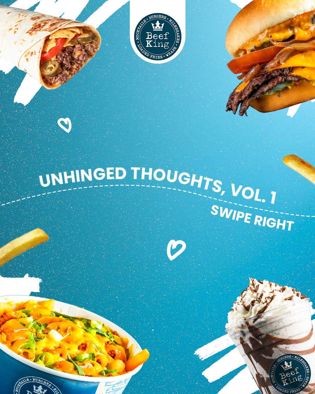 Some thoughts are better left unsaid. We said them anyway.If you've ever searched "best smash burgers near me," "halal burgers UK," or wondered where to find the most unhinged food takes on the internet, welcome to Beef King's Unhinged Thoughts series; where we say the quiet part out loud so you don't have to.This week we're asking the real questions: Is a wrap really just a burger having an identity crisis? Are Loaded Fries a side dish or a full personality trait? And is dipping fries in a milkshake a certified food hack or an unhinged crime against snacking?
We're not here to judge, we're here to start the debate.At Beef King, we're known for premium Irish grass-fed beef, made-to-order smash burgers, loaded fries, wraps, wings, and thick indulgent milkshakes. If you're new here: yes, our food's made fresh to order, yes, it's 100% Halal, and yes, we really do think fries belong in milkshakes.Whether you're in London or Stonehaven or anywhere in between and searching for "burgers near me" or "where to eat tonight," Beef King brings bold flavours and even bolder opinions to the table.So do you agree or disagree? Drop your most unhinged food opinion in the comments. We read every single one, and we WILL use it in a future carousel.Find your nearest Beef King and order online, or via Deliveroo, Uber Eats and Just Eat.#Beefking #UKFoodies #UKEats #UKFoodScene #FastFoodUK #HalalFood #HalalBurgerLovers #BestBurgersUK #Foodstagram #FoodTok #Fyp #Fy #Foodie #Restaurant🔑 Beef burger, Smash burger, Spicy dip, Spicy dip burger, Manchester spicy dip burger